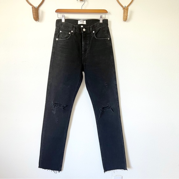 AGOLDE Cherie High Rise Straight Jeans Distortion Black Distressed - Picture 2 of 10